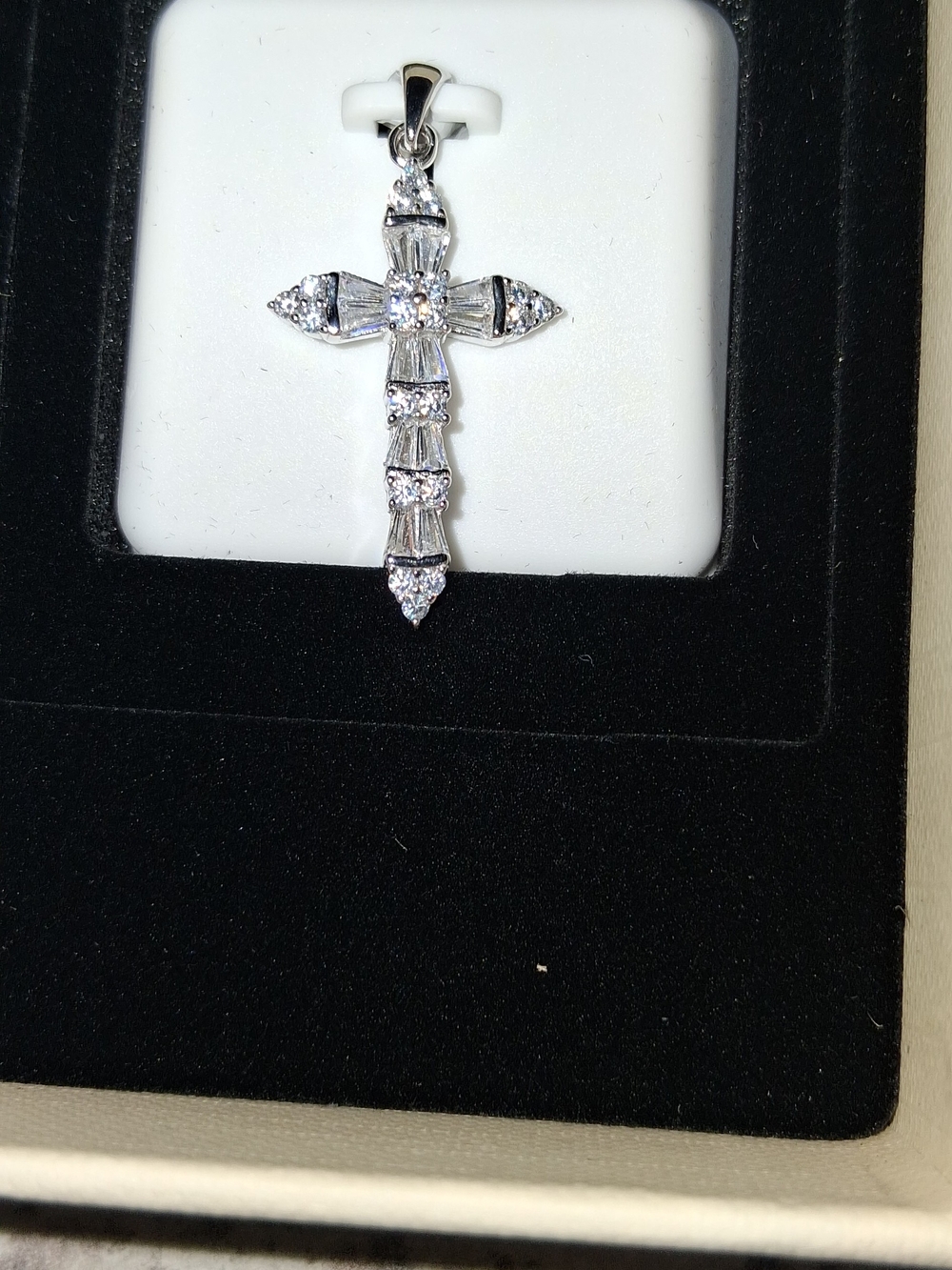 Women's Sterling Silver Cross Pendant with Spinel